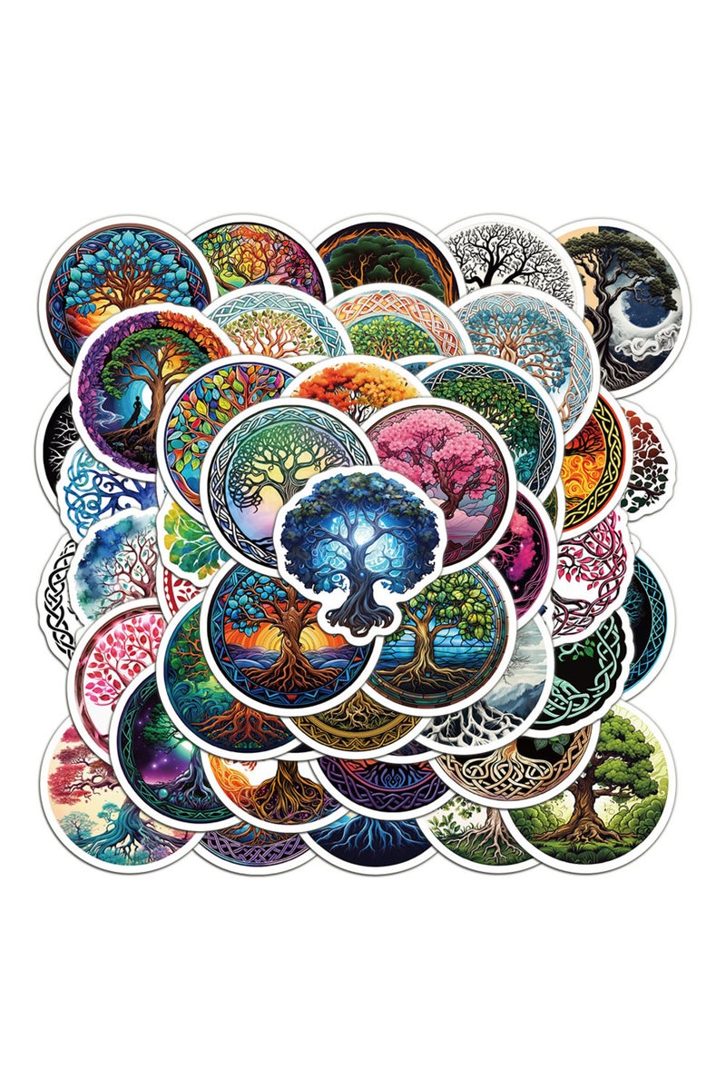 MULTICOLOR 50Pcs Tree of Life Graffiti Stickers Tree Totem DIY Stickers Scrapbooking Phone Luggage S