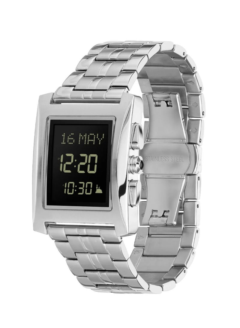 الفجر ساعة الفجر الإسلامية | ساعة كلاسيكية WL-08S | حساب مواقيت الصلاة | ساعة ستانلس ستيل | القبلة | بوصلة | فضية، عصرية - Image 1