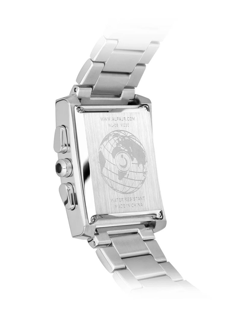 الفجر ساعة الفجر الإسلامية | ساعة كلاسيكية WL-08S | حساب مواقيت الصلاة | ساعة ستانلس ستيل | القبلة | بوصلة | فضية، عصرية - Image 3