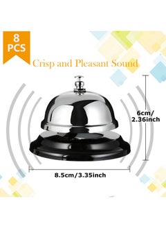 FVIEXE 8Pcs Service Bell, Big Metal Call Bell Desk Bell Counter Ring Bell For Service Front Desk Bell For Kitchen Restaurant Bar Hotel School Pet Dog Training, 3.35 Inch Diameter, Silver  - Image 2