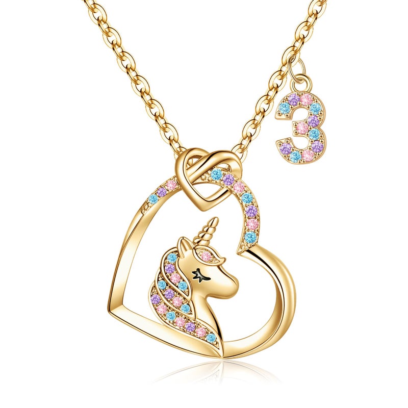 Hidepoo 3 Year Old Girl Birthday Gifts - Uniocrn Gifts 14K-Gold-Plated Colorful CZ Heart Pendant Unicorn Necklace Birthday Gift for 3 Year Old Girl Unicorns Gift for Girls Jewelry - Image 1