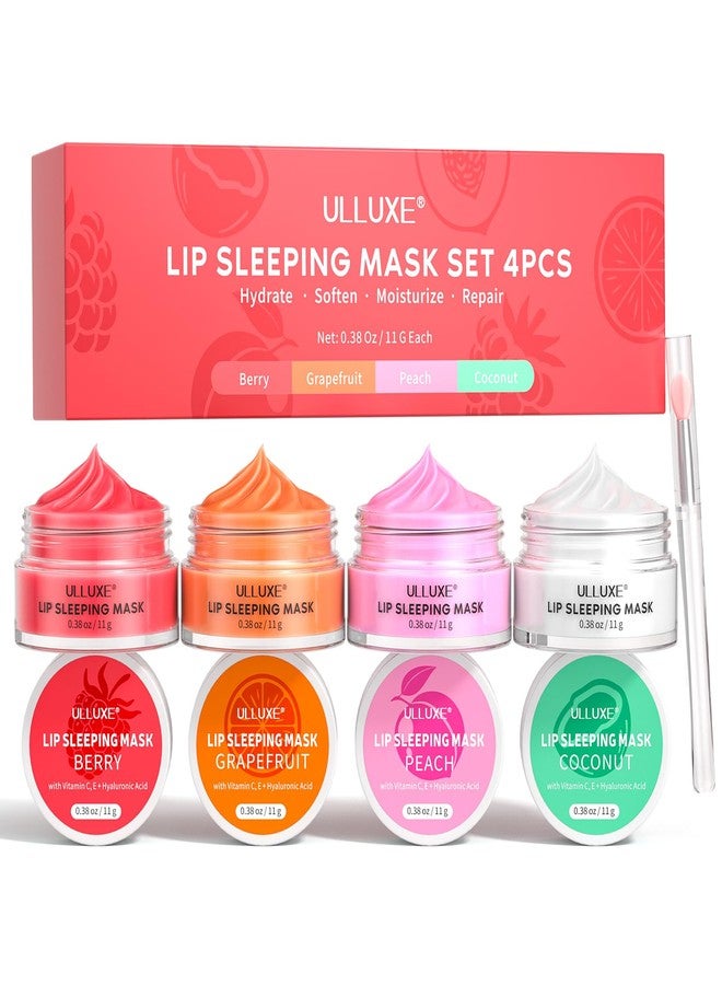 ulluxe Lip Mask Set 4 Pcs, Lip Butter Overnight Treatment with Vitamin C & Hyaluronic Acid Hydrate, Glossy, Moisturize Dry Lips, for Softer & Smoother Lips, Night Repair Lip Sleeping Mask Gift for Women - Image 1