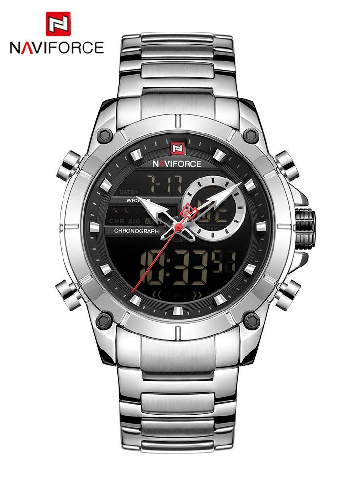 نافيفورس ساعة NAVIFORCE كوارتز أصلية فاخرة للرجال من الفولاذ المقاوم للصدأ مقاومة للماء وشاشة عرض مزدوجة عسكرية LED رقمية - Image 2