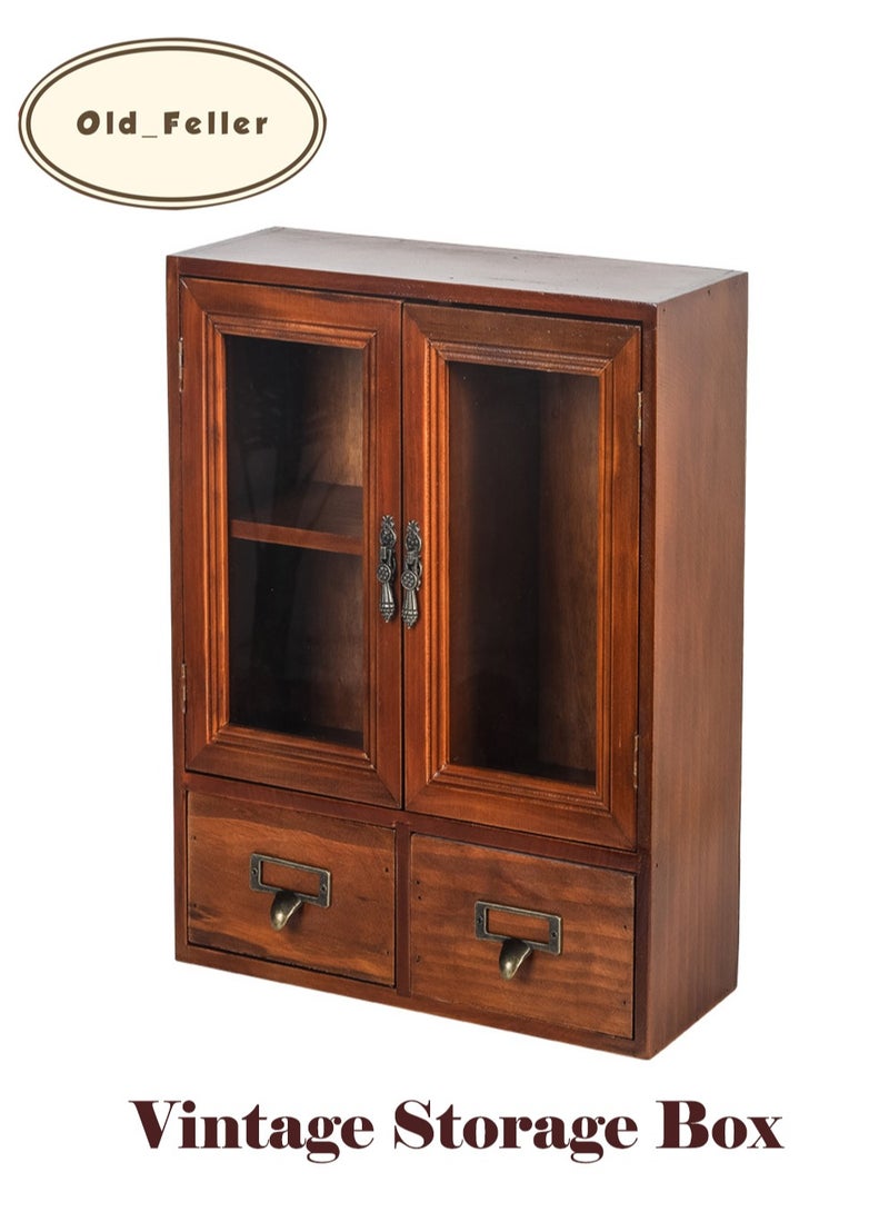Old_Feller Vintage Storage box V60 Tools Storage Box Large capacity Wooden Cosmetic box Storage  Cute Stylish Tabletop Small item storage Small item storage Drawer Stationery Cosmetics Skin care Storage  - Image 1