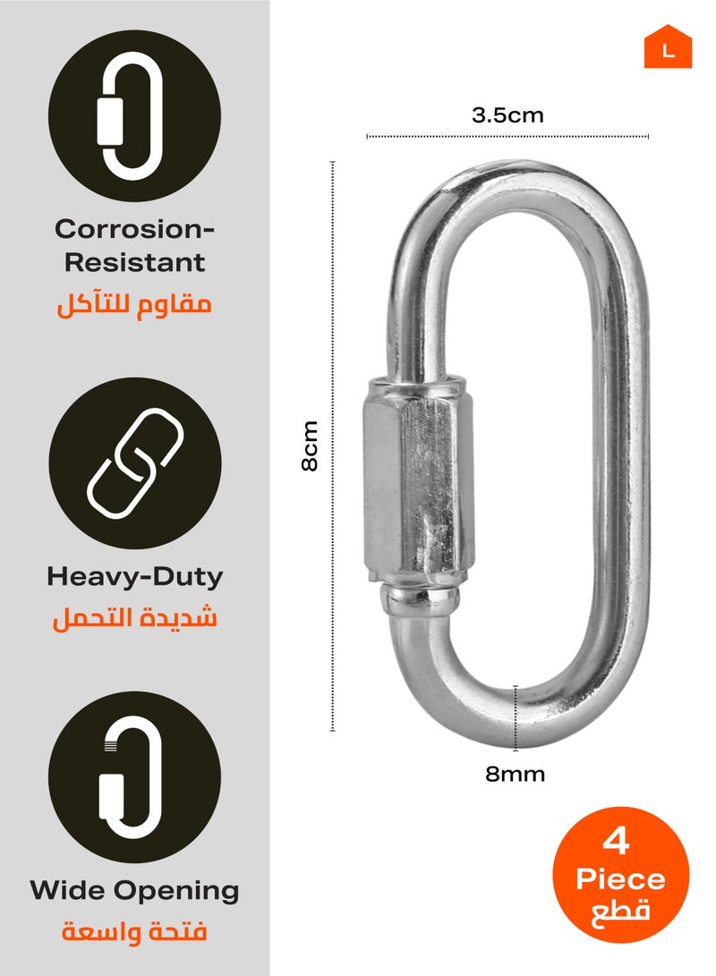 LAWAZIM Carabiner Hook with Screw Lock -4 Piece 8x80mm- Anti-Corrosion Screw Lock Quick Link Connector with Threaded Closure - for Chains, Ropes, Pet Leashes, Gym, DIY, Camping, Outdoor & Utility Use - Image 2