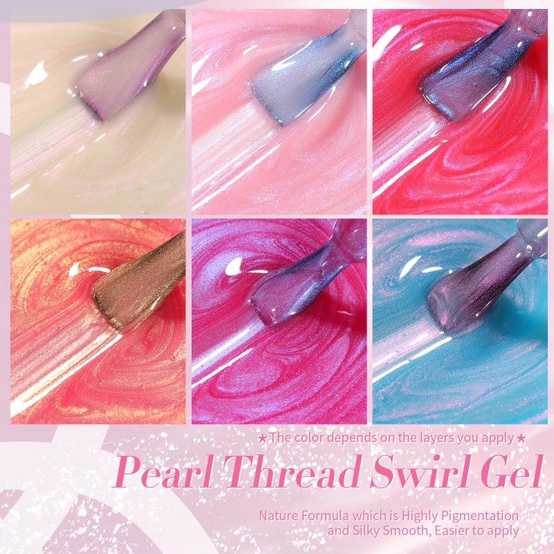 Born Pretty Pearl Gel Nail Polish Aurora Iridescent Glitter Shimmer Mermaid Pearl Gel Polish Drawing Gel Nail Polish Shell Swirl Thread Effect Nail Gel Soak Off Led Summer DIY Gift 6PCS - Image 5