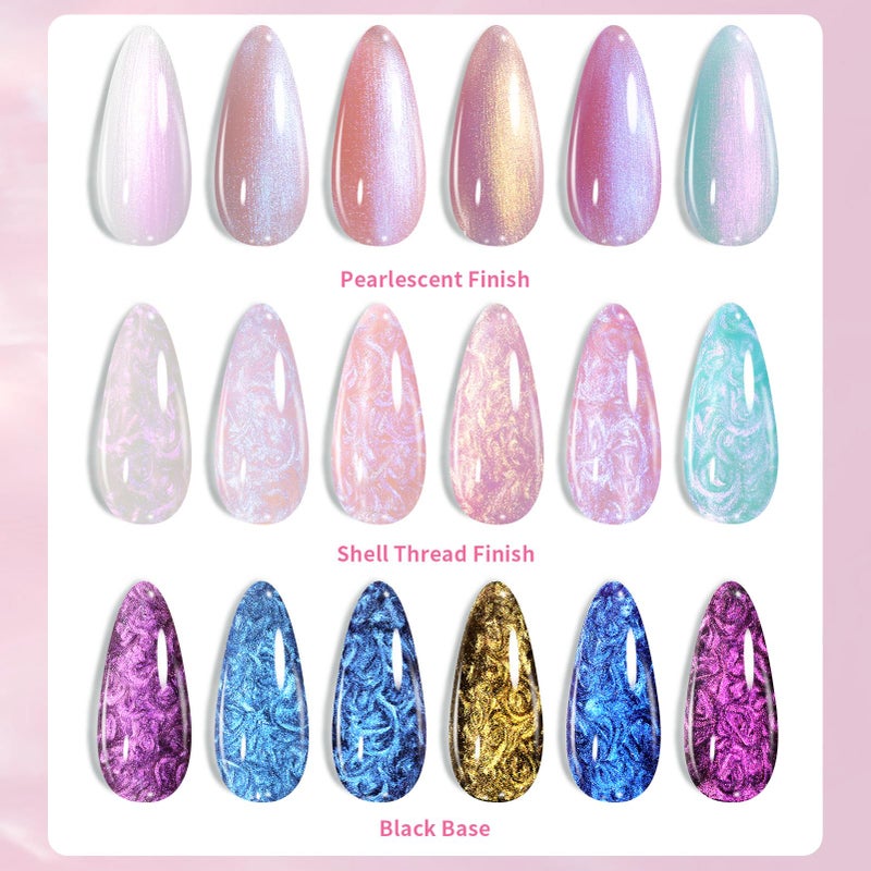 Born Pretty Pearl Gel Nail Polish Aurora Iridescent Glitter Shimmer Mermaid Pearl Gel Polish Drawing Gel Nail Polish Shell Swirl Thread Effect Nail Gel Soak Off Led Summer DIY Gift 6PCS - Image 4