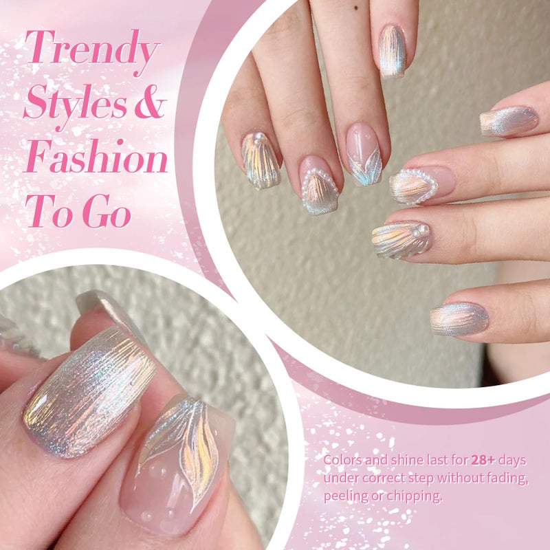 Born Pretty Pearl Gel Nail Polish Aurora Iridescent Glitter Shimmer Mermaid Pearl Gel Polish Drawing Gel Nail Polish Shell Swirl Thread Effect Nail Gel Soak Off Led Summer DIY Gift 6PCS - Image 3