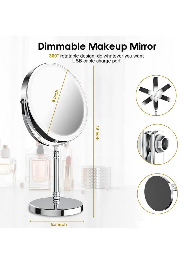 DEIOVWXS Lighted Makeup Mirror, 3000 mAh Rechargeable Double Sided Magnifying Mirror with 3 Colors, 1x/10x 360° Rotation Vanity Mirror, Brightness Adjustable Magnification Cosmetic Light up Mirror, Women Gift  - Image 5
