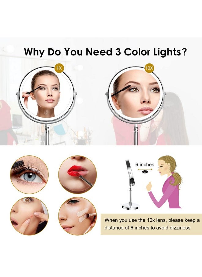 DEIOVWXS Lighted Makeup Mirror, 3000 mAh Rechargeable Double Sided Magnifying Mirror with 3 Colors, 1x/10x 360° Rotation Vanity Mirror, Brightness Adjustable Magnification Cosmetic Light up Mirror, Women Gift  - Image 4
