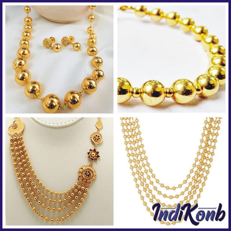 INDIKONB INDIKONB 2500 pcs Gold Color Beads for Jewelry Making, Earring, Necklace, Bracelet Set for Girls and Women (6 Round Golden Pearl Bead Moti of Size 3 mm, 4 mm, 5mm, 6mm, 8mm, 10mm + Nylon Wire)  - Image 3