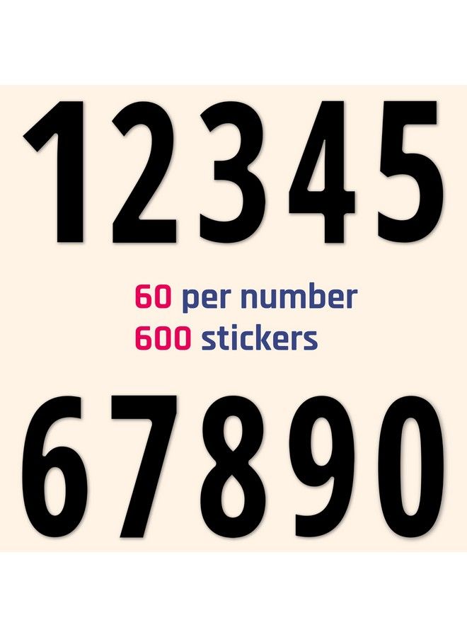 TownStix 600 Pieces 1" Number Stickers Waterproof Vinyl Stick On Numbers Black - Image 3