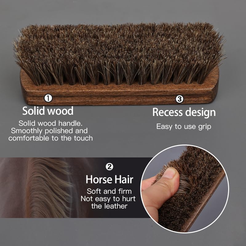 MAXIMILIAN Shoe Shine Brush Kit Horsehair Brushes for Polishing Crepe Suede Shoes Brush Soft Bristles Leather Cleaning Nubuck 3PCS Professional Shoe Polish Kit - Image 3