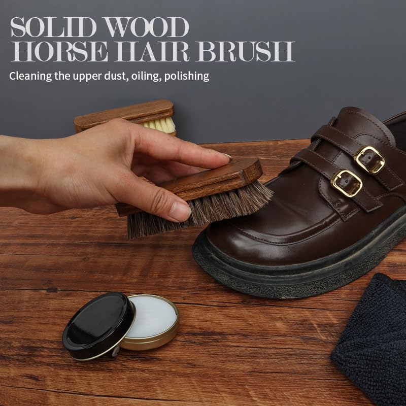MAXIMILIAN Shoe Shine Brush Kit Horsehair Brushes for Polishing Crepe Suede Shoes Brush Soft Bristles Leather Cleaning Nubuck 3PCS Professional Shoe Polish Kit - Image 4
