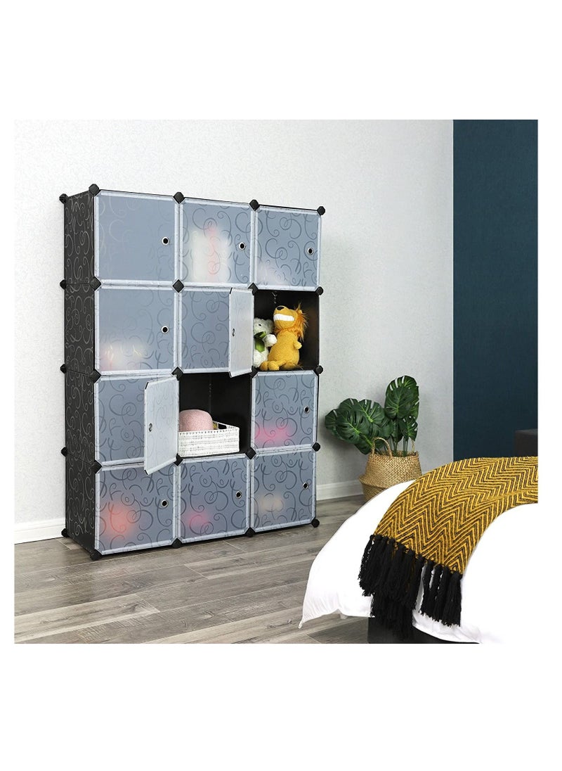 CityRiya-Long 12-Cube Closet Storage Shelves, DIY Plastic Closet Cabinet, Modular Bookcase, Storage Shelving with Doors for Bedroom, Living Room, Office  - Image 3