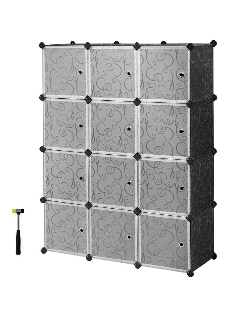 CityRiya-Long 12-Cube Closet Storage Shelves, DIY Plastic Closet Cabinet, Modular Bookcase, Storage Shelving with Doors for Bedroom, Living Room, Office  - Image 1