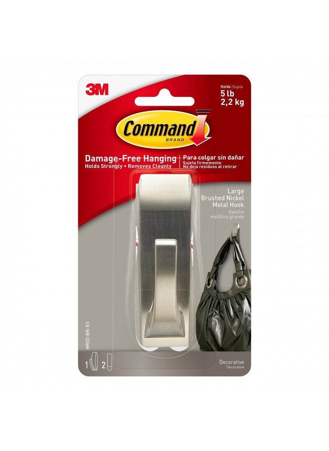 Command Command Large Modern Reflections Metal Hook, Brushed Nickel, 1-Hook, 2-Strips, Decorate Damage-Free 