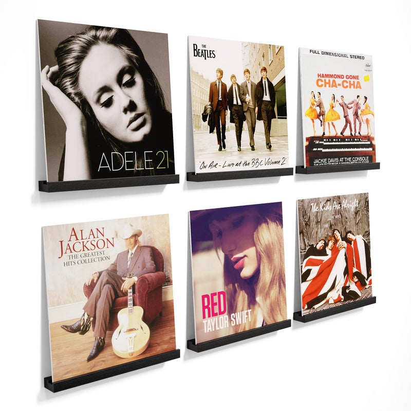 Emfogo Vinyl Record Shelf Wall Mount 6 Pack Album Record Holder Wall 12 inch Vinyl Record Storage Shelves Wall Wood Record Display for Living RoomBlack - Image 2