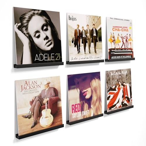 Emfogo Vinyl Record Shelf Wall Mount 6 Pack Album Record Holder Wall 12 inch Vinyl Record Storage Shelves Wall Wood Record Display for Living RoomBlack - Image 1