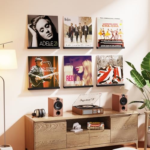 Emfogo Vinyl Record Shelf Wall Mount 6 Pack Album Record Holder Wall 12 inch Vinyl Record Storage Shelves Wall Wood Record Display for Living RoomBlack - Image 3