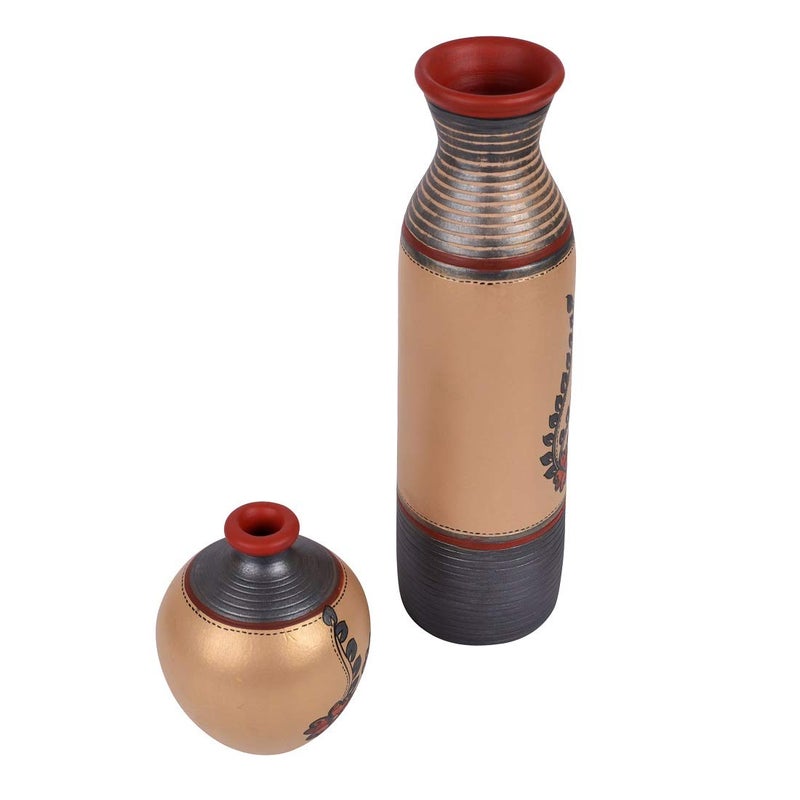 AAKRITI ART CREATIONS Aakriti Art Creations Vase Earthen Simmer Gold Madhubani Set of 2  - Image 4