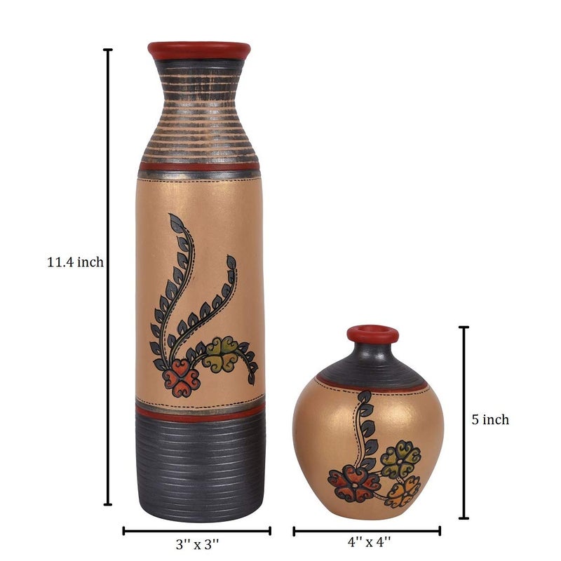 AAKRITI ART CREATIONS Aakriti Art Creations Vase Earthen Simmer Gold Madhubani Set of 2  - Image 5