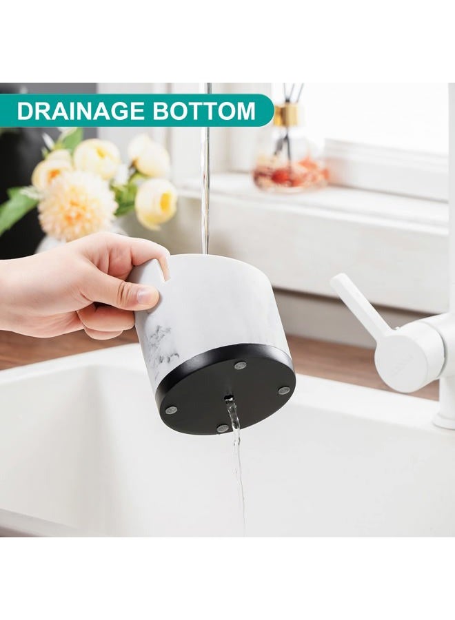 VITVITI Toothbrush Holders for Bathrooms, 3 Slots Toothpaste Holder Storage, Marble Look Bathroom Organizer Countertop for Sink/Vanity/Makeup Brush, Round Bathroom Accessories, White Resin with Bamboo - Image 5