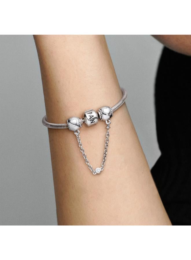 PANDORA Embossed Hearts Safety Chain Clip Charm - Image 3