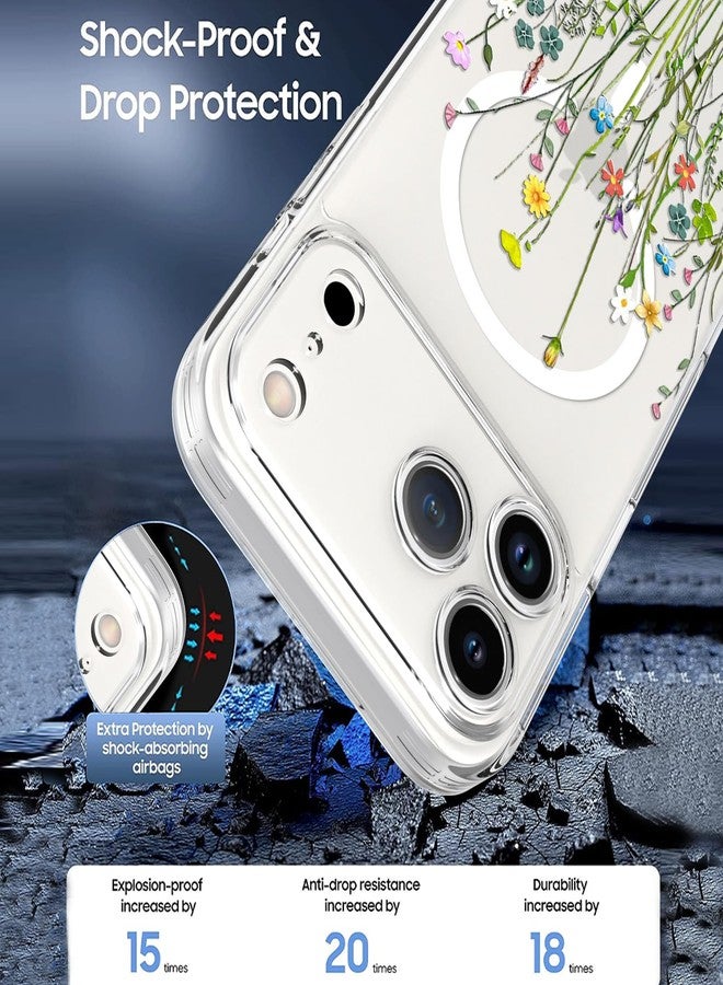 أو أو كيه جراب OOK المغناطيسي لهاتف iPhone 17 Pro Max، بتصميم زهور شفافة مقاومة للصدمات [متوافق مع MagSafe] [حماية من السقوط من ارتفاع 10 أقدام وفقًا لمعايير MIL]، مقاس 6.9 بوصة - Image 2