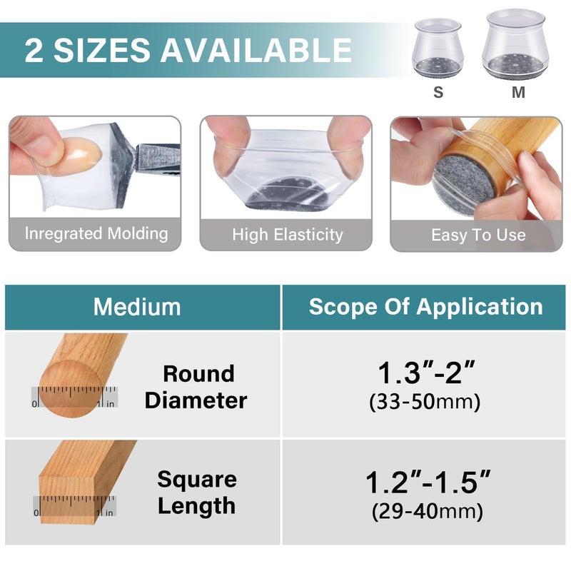 vysane Chair Leg Floor Protectors Silicone Felt Furniture Leg Pads Caps Covers for Hardwood FloorsMediumFit 132 24 - Image 3