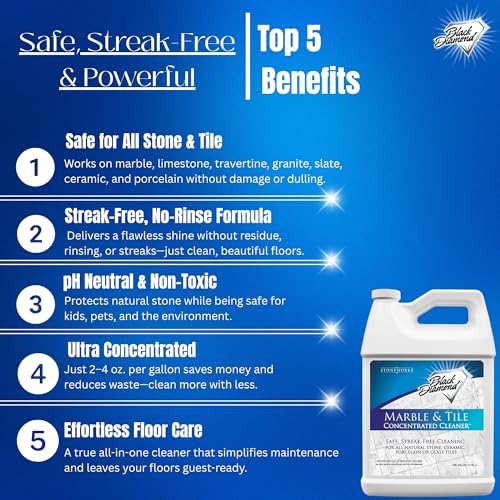 Black Diamond Stoneworks MARBLE & TILE FLOOR CLEANER. Great for Ceramic, Porcelain, Granite, Natural Stone, Vinyl and Brick. No-rinse Concentrate.(1-Gallon) - Image 2