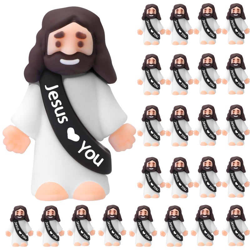 Bememo 25 Pcs Little Jesus Figures Original Design Jesus Love You Mini Rubber Toys to Hide and Seek Christmas Religious Party Favors Sunday School Baptism Gifts(Colorful) - Image 1