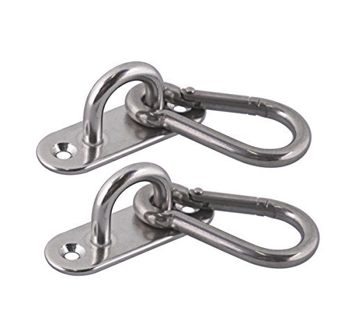 Lind Kitchen 2-Pack M6 Ceiling & Wall Mount Hanging Hardware Fitting Set 304 Stainless Steel Heavy Duty Strip Pad Eye Hook Plate + Snap Hook for Yoga Hammock Swing Marine Boat Application - Image 1