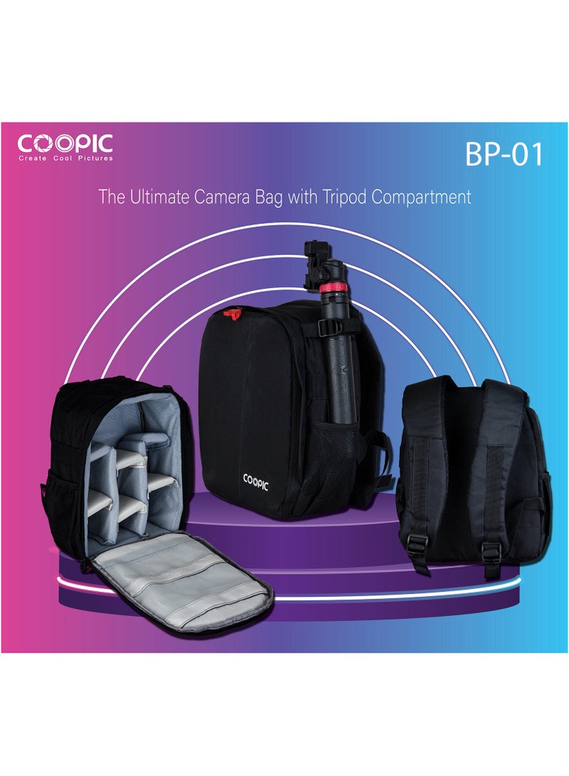 Coopic COOPIC BP-01 Professional Camera Backpack for DSLR/SLR/Mirrorless Cameras, with Accessories Compartment and Tripod Holder Camera Case  - Image 3