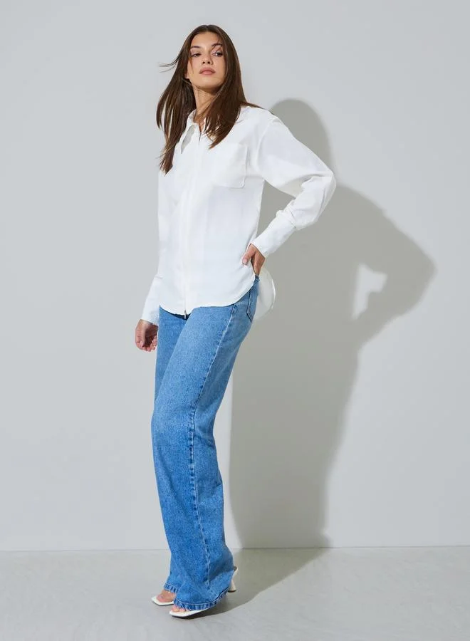 ستايلي White Zip-Up Longline Shirt