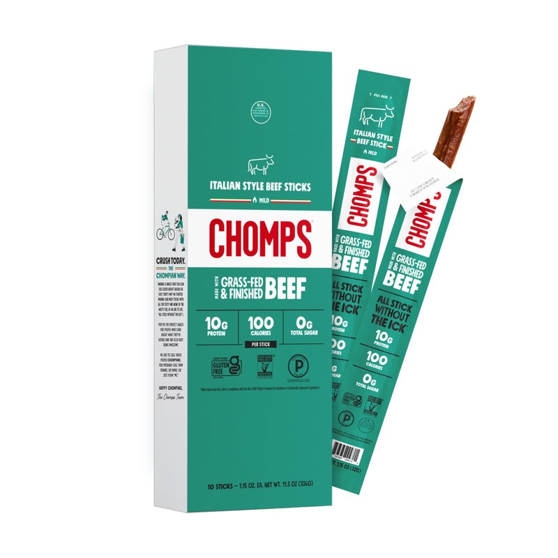 CHOMPS Grass Fed Beef Jerky Meat Snack Sticks AIP Diet Compliant Keto Paleo Whole30 Approved Low Carb Gluten Free Sugar Free NonGMO 90 Calories 115 Oz Stick Italian Beef 10 Pack - Image 3