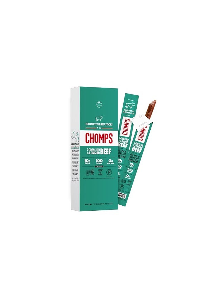 CHOMPS Grass Fed Beef Jerky Meat Snack Sticks AIP Diet Compliant Keto Paleo Whole30 Approved Low Carb Gluten Free Sugar Free NonGMO 90 Calories 115 Oz Stick Italian Beef 10 Pack - Image 1