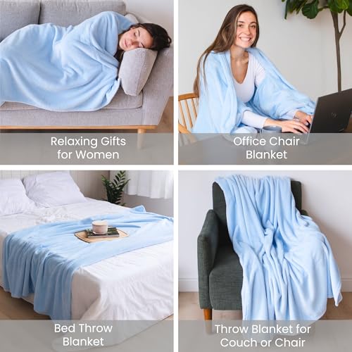 Super Blanky بطانية سوبر بلانكي القابلة للارتداء للنساء، بطانية قابلة للارتداء للرجال، هدايا عيد الميلاد للنساء، هدايا عيد ميلاد مريحة لصديقة، أفكار هدايا عيد ميلاد للزوجة، بطانية بأكمام - أزرق فاتح - Image 5