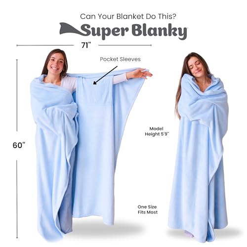 Super Blanky بطانية سوبر بلانكي القابلة للارتداء للنساء، بطانية قابلة للارتداء للرجال، هدايا عيد الميلاد للنساء، هدايا عيد ميلاد مريحة لصديقة، أفكار هدايا عيد ميلاد للزوجة، بطانية بأكمام - أزرق فاتح - Image 4