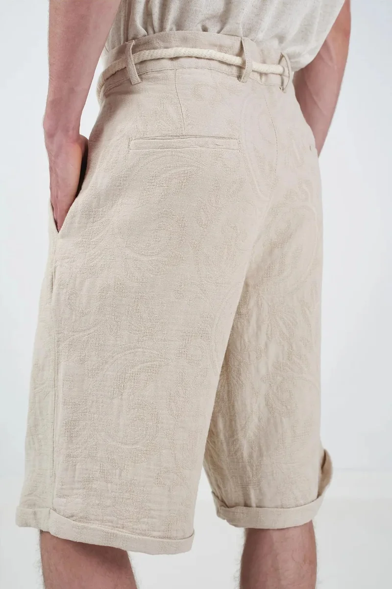 Giesto Oatmeal Natural GIESTO Men's Long Relaxed Cotton Shorts for Men | Best Price UAE