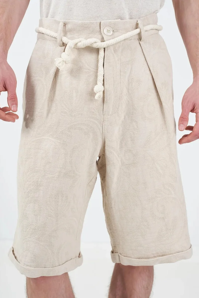Giesto Oatmeal Natural GIESTO Men's Long Relaxed Cotton Shorts for Men | Best Price UAE