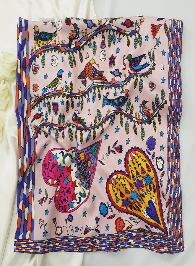 Julunar Silk Like Head Scarf for Women - Satin Large Hair Scarves - 35" Square Silk Hair Wrap for Sleeping with Gift Packed, B003-4 Birds Pink, L - Image 2