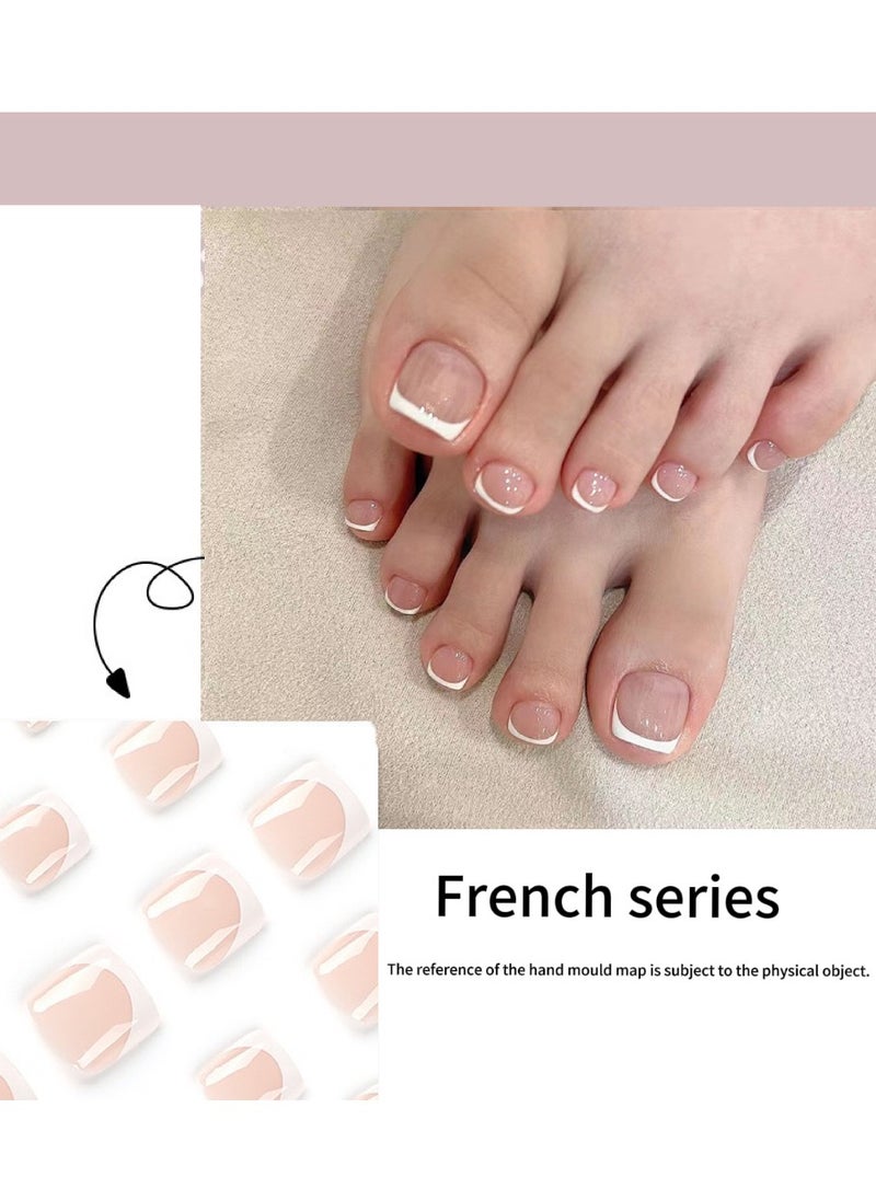 JOSQUEWNN Wearing Nails, Simple White-Edged French Foot Nails, Nail Pieces, Finished Nail Products  - Image 2