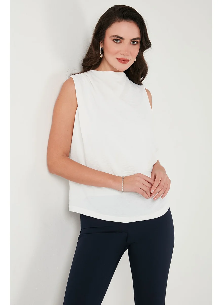 Lela Slim Fit Stand Collar Shoulder Gathered Blouse Women's Blouse 6527836