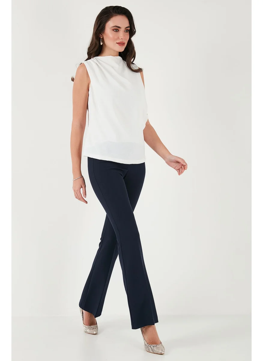 Lela Slim Fit Stand Collar Shoulder Gathered Blouse Women's Blouse 6527836
