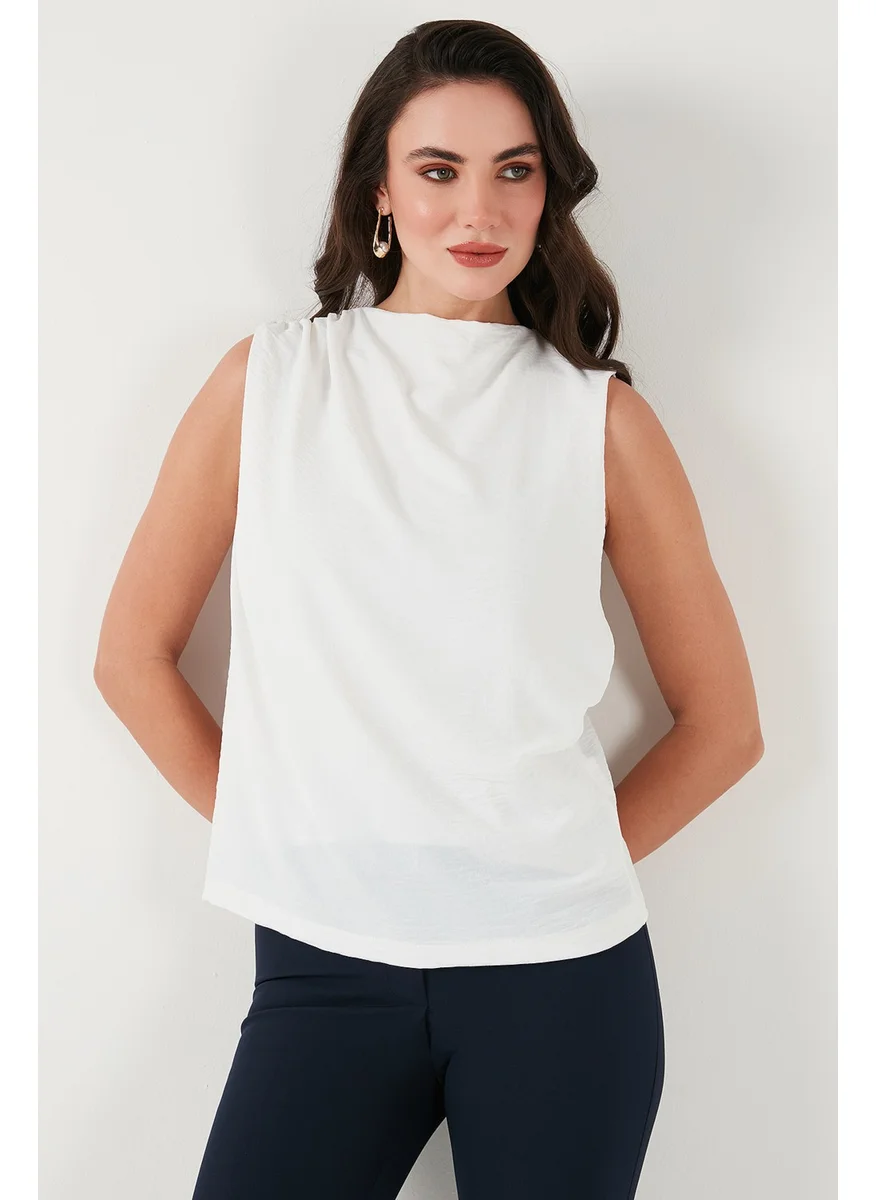 Lela Slim Fit Stand Collar Shoulder Gathered Blouse Women's Blouse 6527836