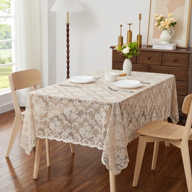 LinenZone LinenZone Linen Rectangle Tablecloth for Rustic Vintage Decor Sheer Lace Works Great As Wedding Thanksgiving or Christmas Tablecloth Mia TC 60 x 84 Linen