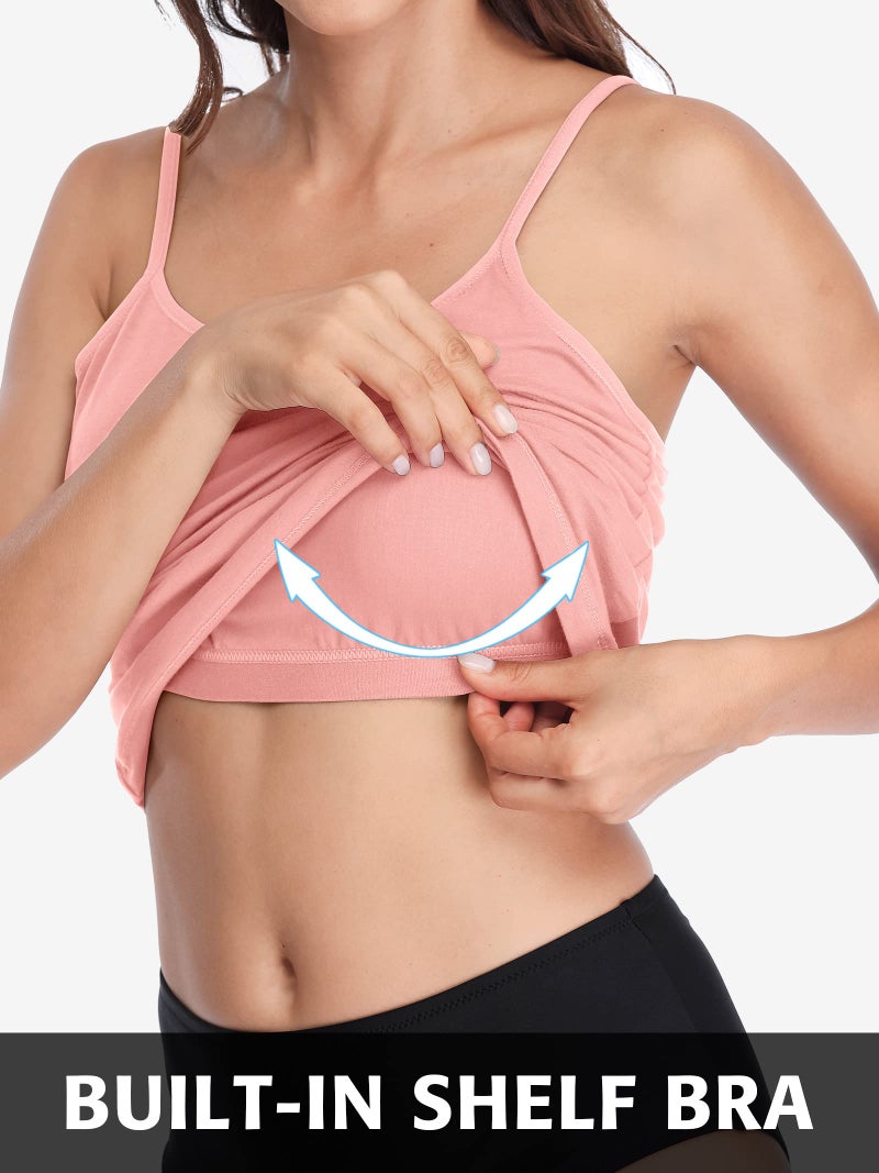 ATTRACO Camisole for Women Built in Bra Tank Tops Cotton Cami White Coral XXL - Image 4