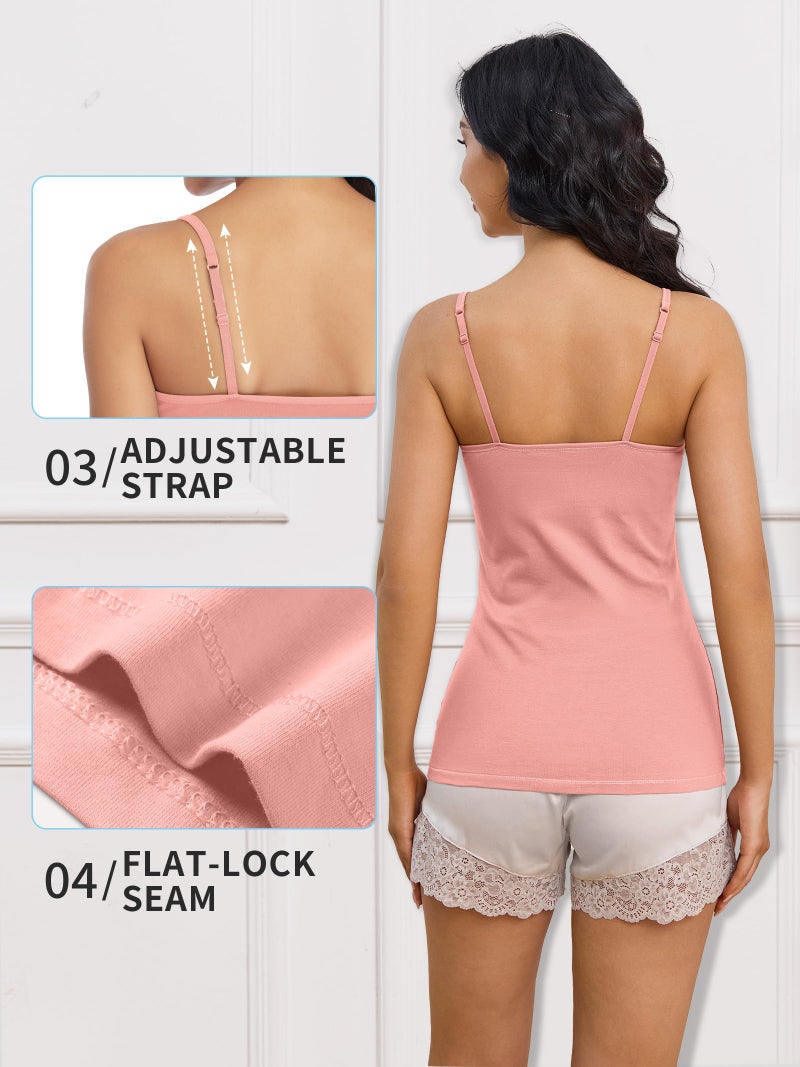 ATTRACO Camisole for Women Built in Bra Tank Tops Cotton Cami White Coral XXL - Image 3