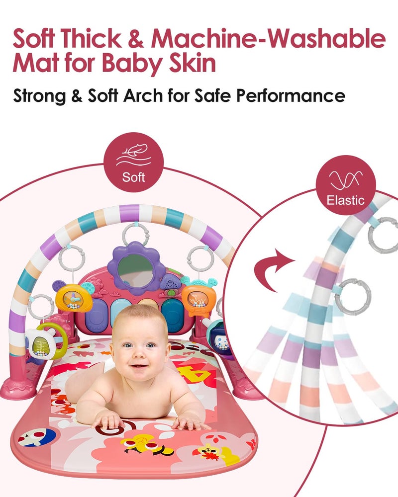 dearlomum Baby Play Mat Gym, Funny Play Piano Tummy Time Activity Mat with 5 Infant Sensory Toys, Music and Lights, Boy & Girl Gifts for Newborns 0 to 3 6 9 12 Months (Pink) - Image 5